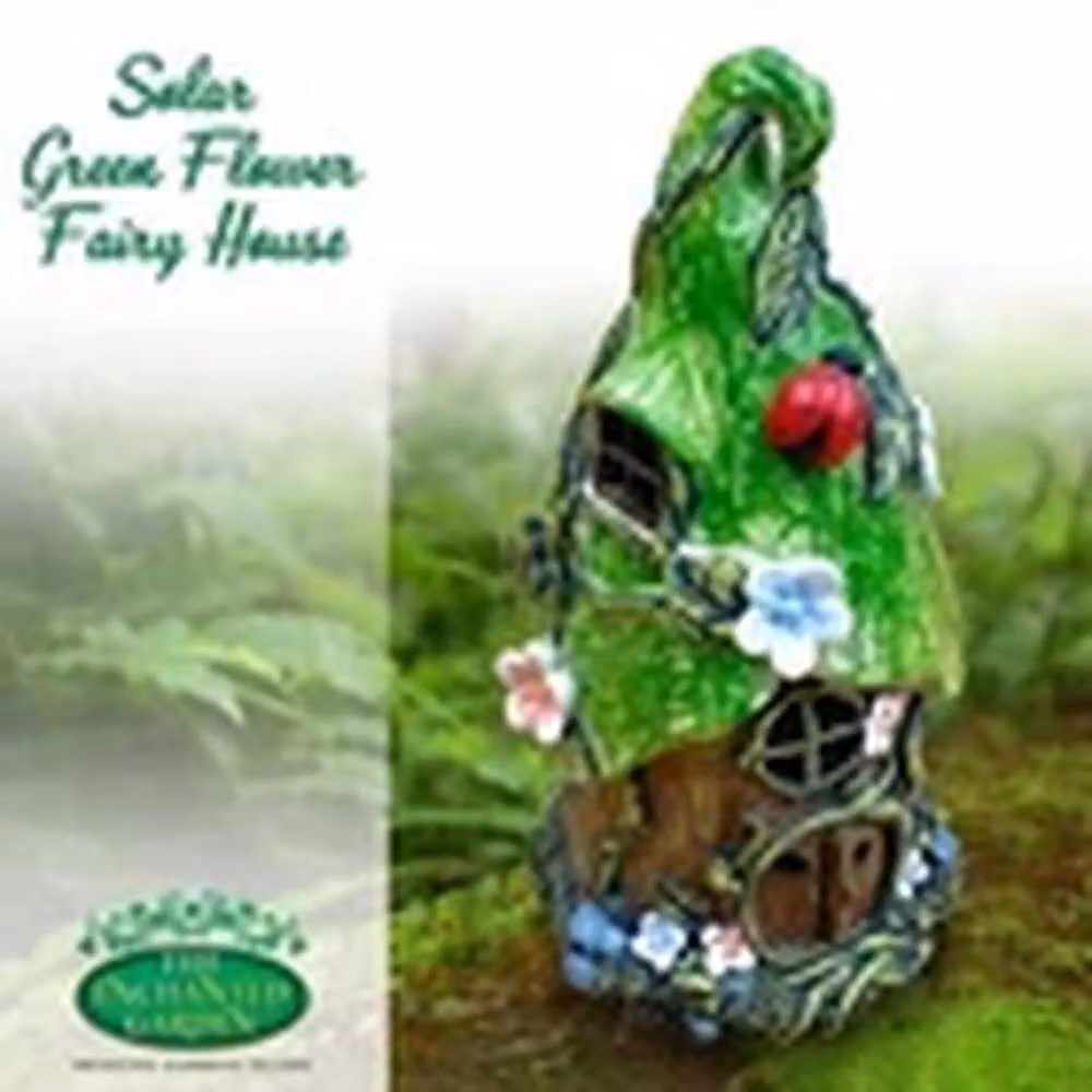 EONLION Solar Fairy House Green Flower Outdoor LED Resin Lawn Decoration, H 22.0 cm x W 13.0 cm x D 12.0 cm – 3