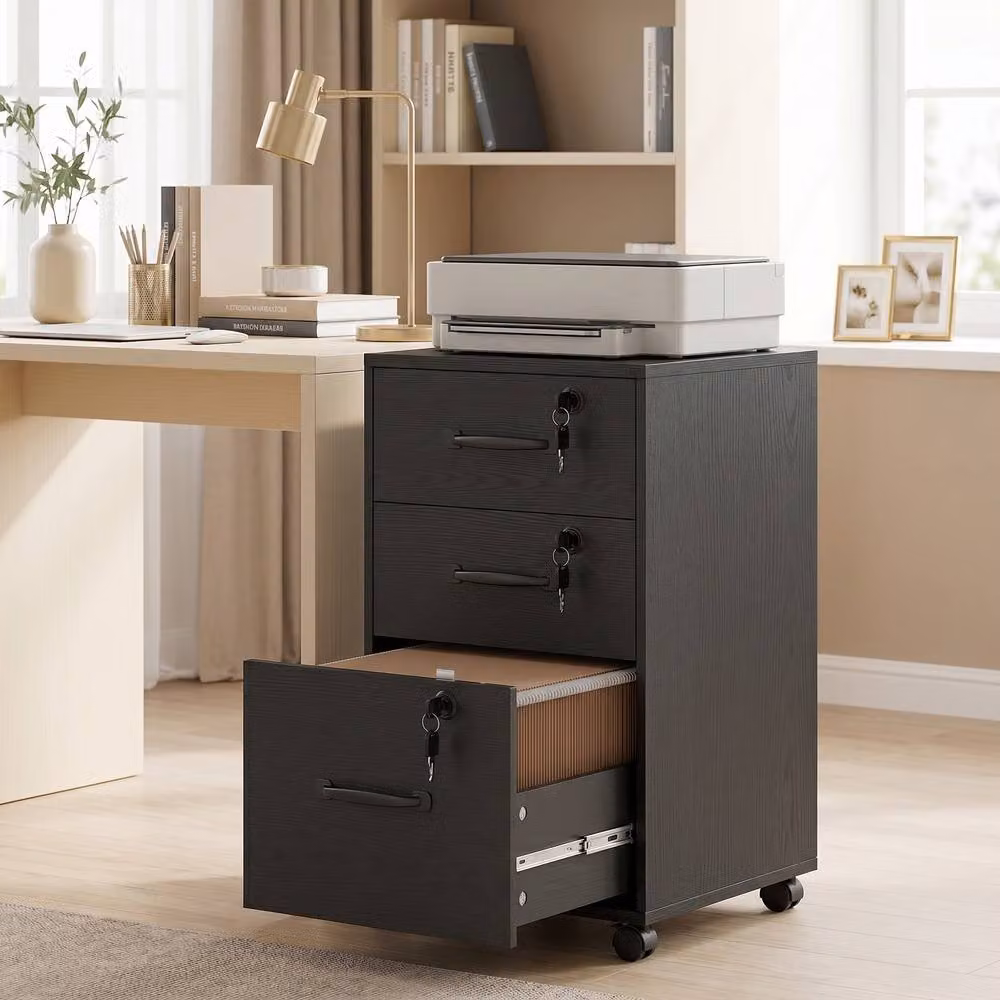 STILVORA Three Drawer Filing Cabinet with Locks and Castors in Black, W/D/H: 40 x 40 x 69.5 cm – 9
