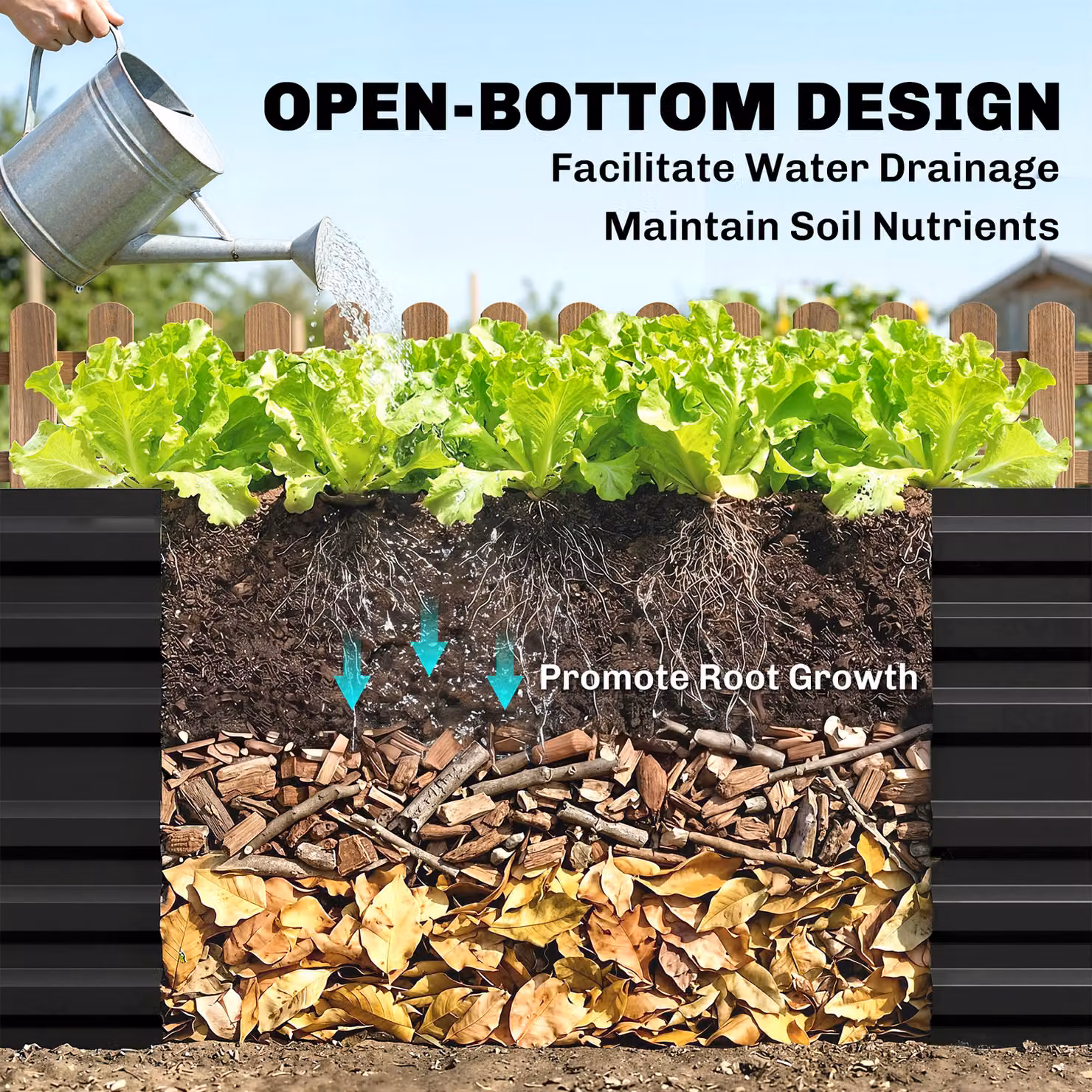 Outsunny Galvanised Steel Raised Garden Bed in Black, W: 180 cm, D: 90 cm, H: 59 cm – 6