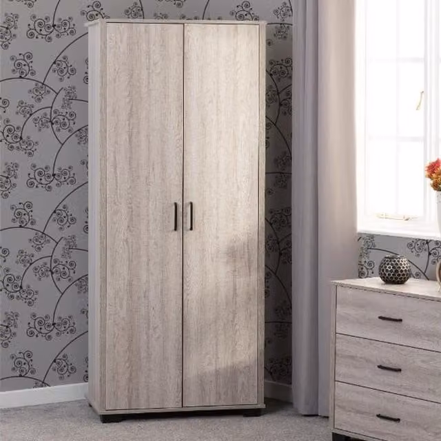 Seconique Modern Oak 2 Door Wardrobe with Internal Shelves and Hanging Rod
