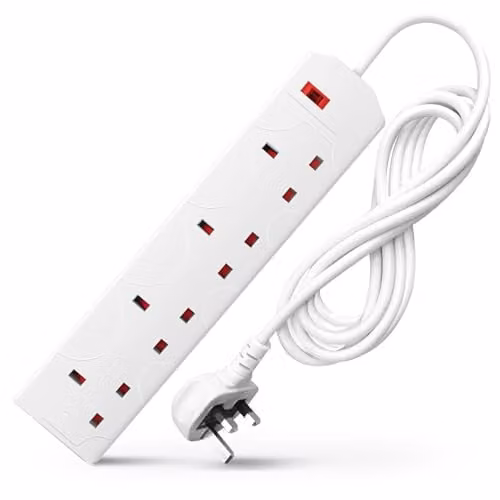 DESIRETECH White 4 Gang Electric Extension Lead with 5 Metre Cable and UK Plug