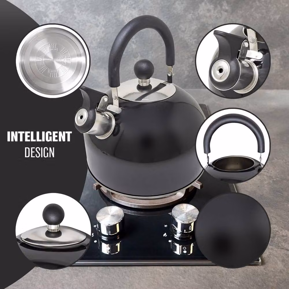BARGAINS-GALORE 2.5l Stainless Steel Whistling Kettle with Black Phenolic Handle – 3