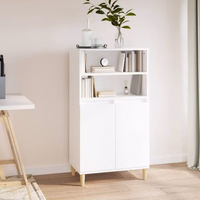 Berkfield Home White Highboard with Hinged Doors and Open Shelving, W/D/H: 60 x 36 x 110 cm