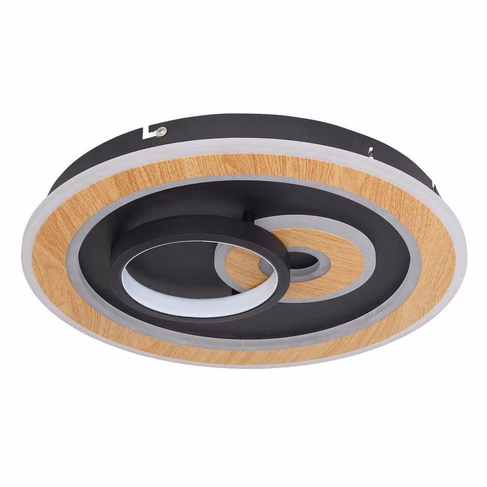 Netlighting Chessy Semi Ceiling Light in Black and Wood with 2x Dimmable LED, Remote Control and Tuya Smart App Support – 2