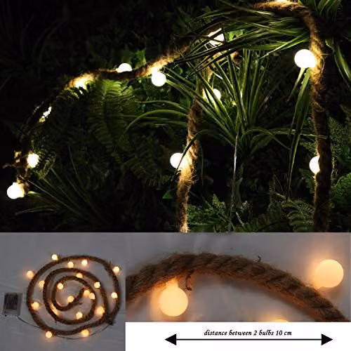 Shatchi Christmas Hemp Rope Silhouette LED Bulb Lights, Battery Operated Hanging Decoration for Home and Garden, Brown or Black – 4