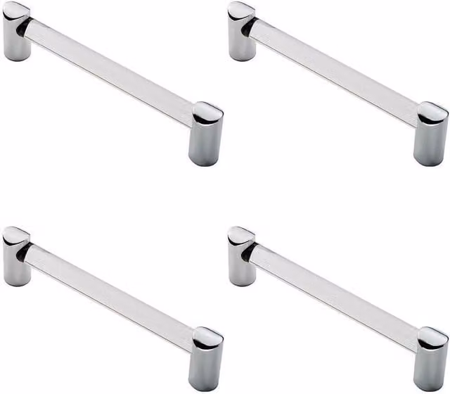 Loops 4x Round Tube Pull Handles in Clear and Chrome, Fixing Centres: 128 mm, Size: 148 x 16 mm