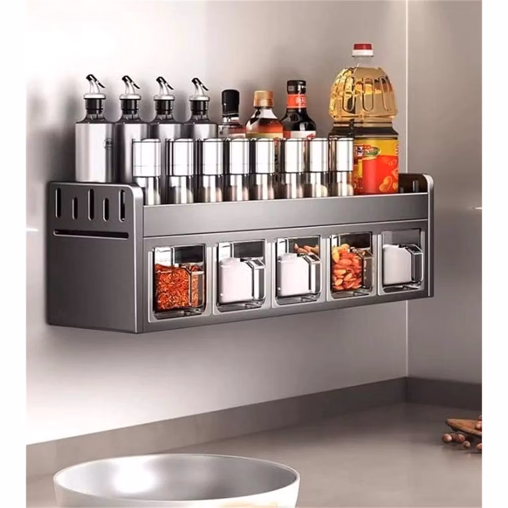 Nordara 5 Grid Kitchen Spice Rack Cabinet Storage Organiser in Grey – 5
