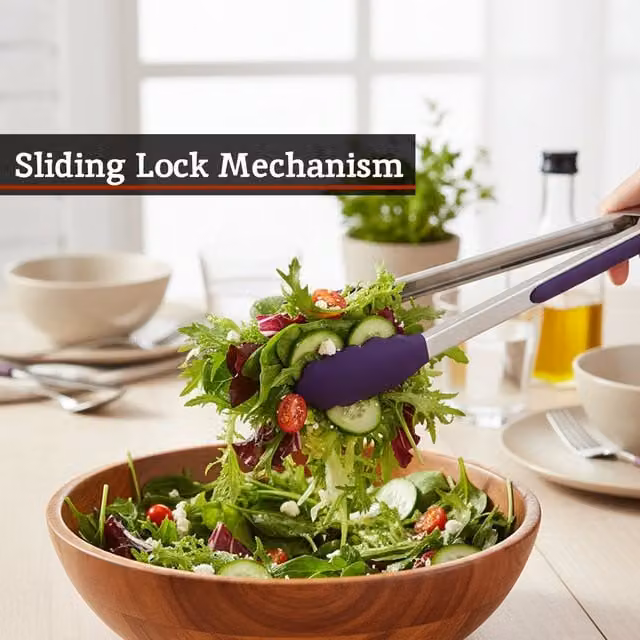 Orsina Stainless Steel and Purple Silicone Tongs with Hanging Loop