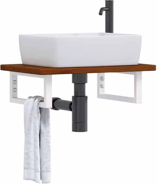 Berkfield Home Wall Mounted Basin Shelf in Brown Oak and Steel