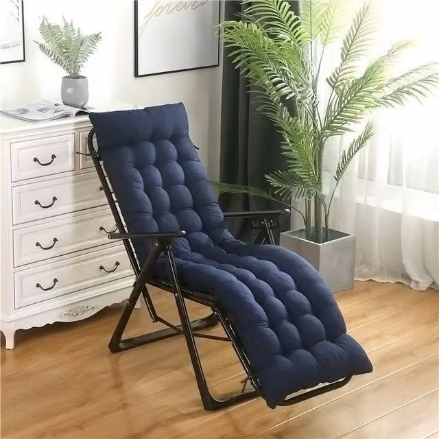 Livingandhome Blue Rectangular Outdoor Patio Lounge Recliner Chair Cushion Seat Pad with Non-Slip Hook and Loop Fastening