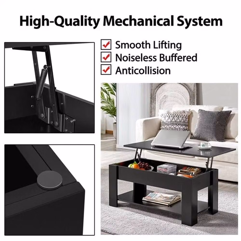 KORVIXA Modern Rectangular Lift Top Coffee Table with Hidden Storage in Black – 4