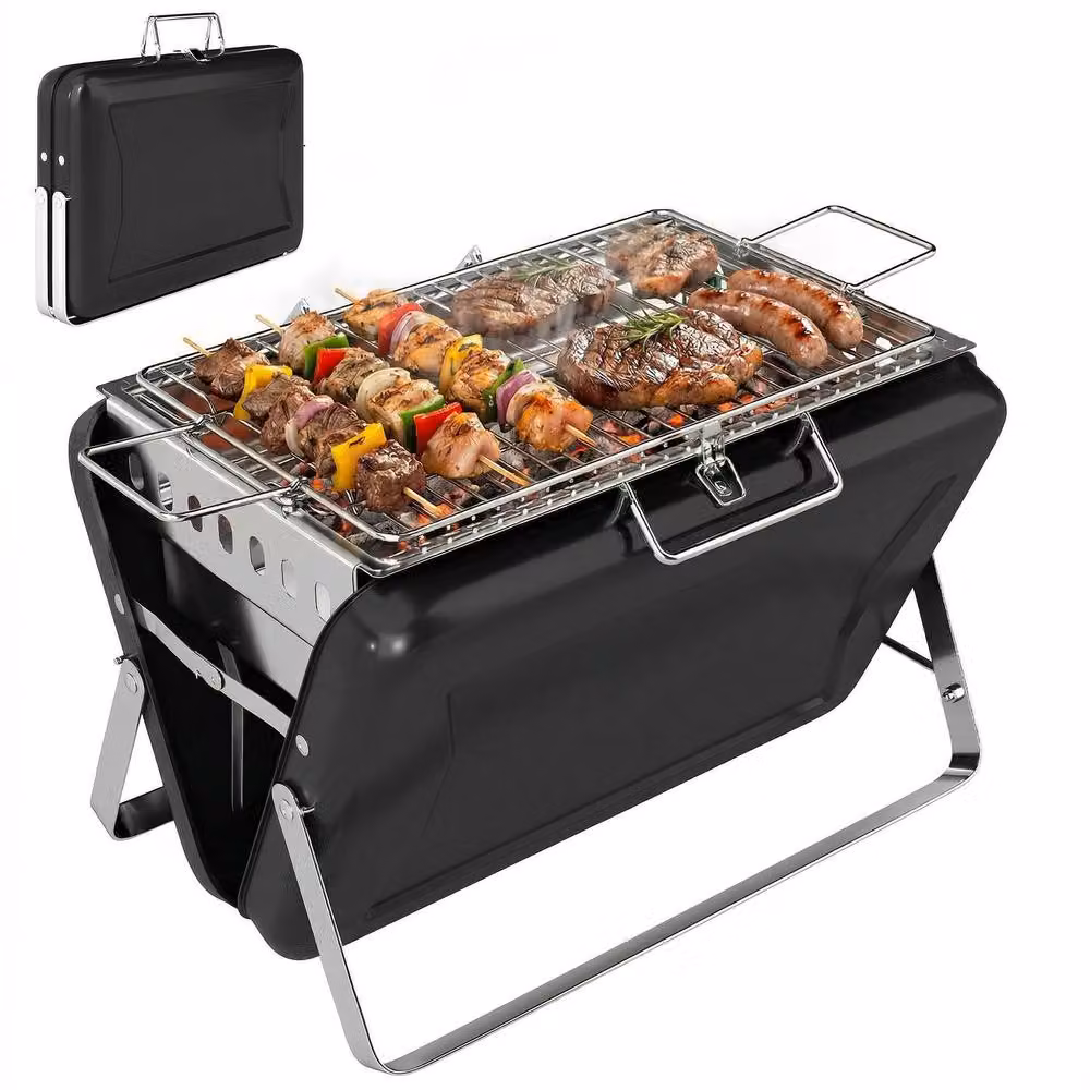 OUTSUNNY Black Portable Tabletop Charcoal BBQ Grill W: 40.0 cm, D: 40.0 cm, H: 25.5 cm – 2