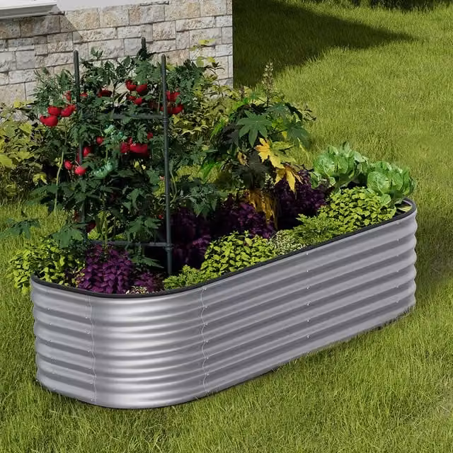 Livingandhome Silver Galvanised Steel Oval Raised Garden Bed