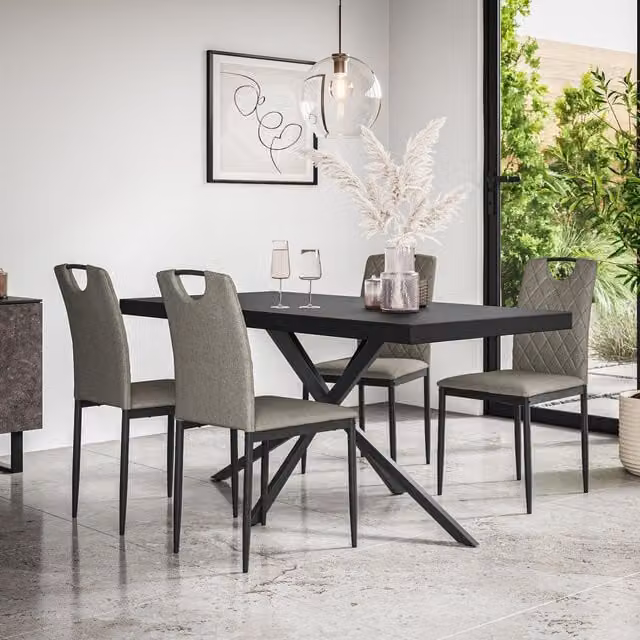 More4Homes Donni Dining Table and Monza Linen Dining Chair Set of 4, Black and Grey – 1