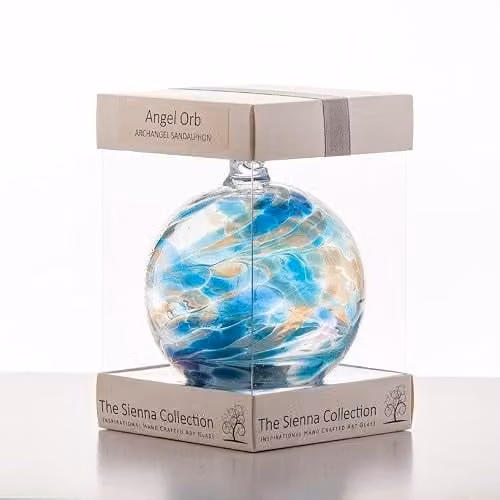 Sienna Glass Archangel Sandalphon Angel Orb Hanging Glass Ornament in Turquoise and Blue, Diameter: 10 cm – 3