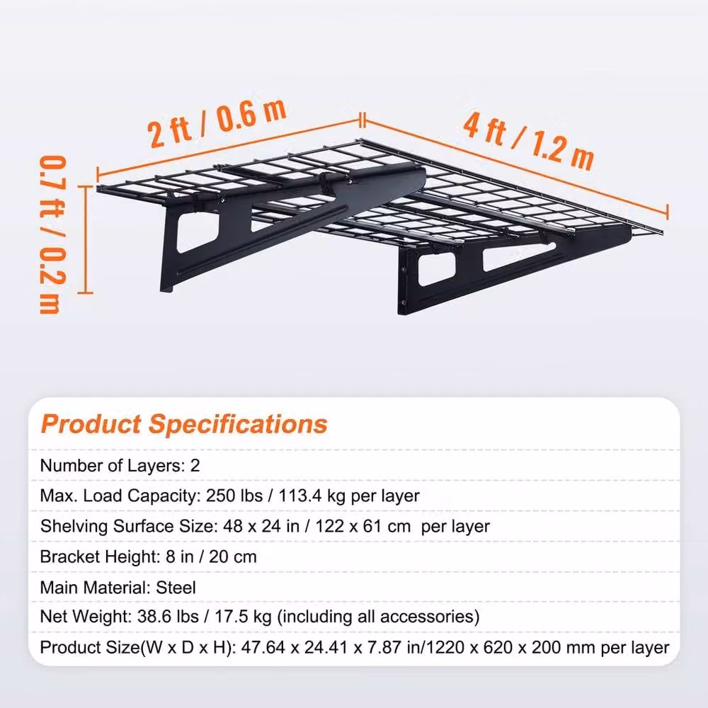 Kelvenix 2-Piece Wall Mounted Garage Storage Shelving in Black Steel – 2