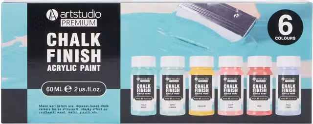 Art Studio Premium 6 Piece Multicolour Chalk Finish Water Based Acrylic Paint Set