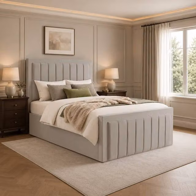 Desire Deco Lucia Ottoman Storage Bed Frame in Light Beige Plush Velvet, W/D/H: 90 x 190 cm