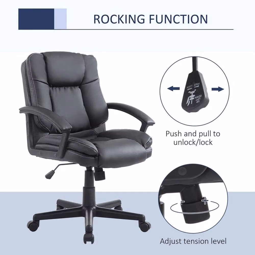 FORGEVIO Swivel Executive Office Chair in Black PU Leather – 5