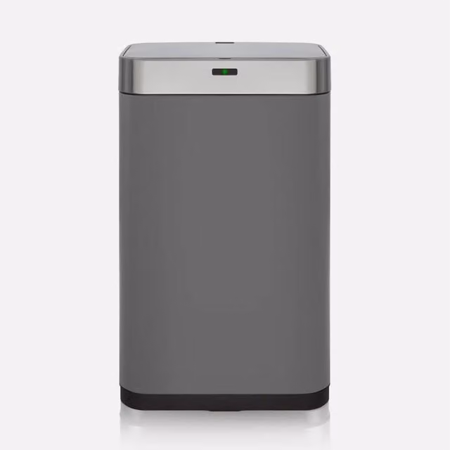 Tower T838001 Square Sensor Bin in Titanium with Fingerprint Proof Stainless Steel Finish and Soft Close Lid – 1