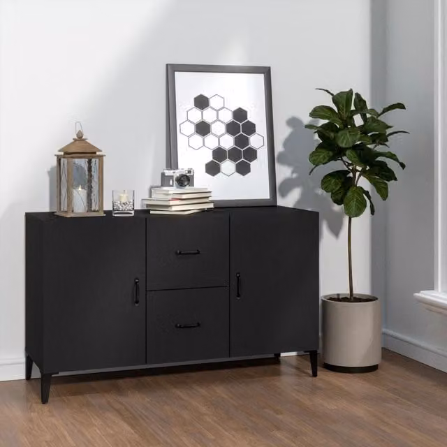 Berkfield Home Black Matt Classic Sideboard in MDF, W/D/H: 100 x 36 x 60 cm – 1