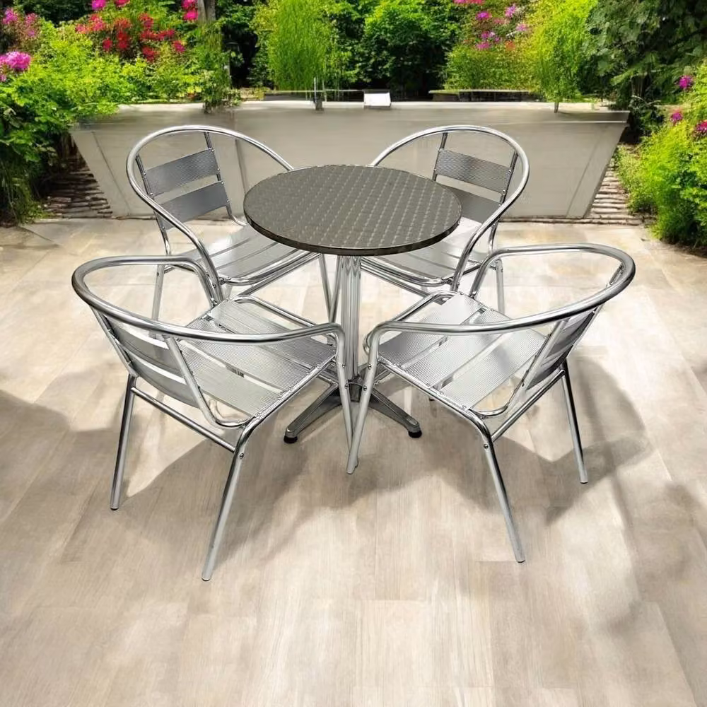 NESTLUNE Aluminium Furniture Set with 4 Chairs and 1 Round Table in Silver – 2