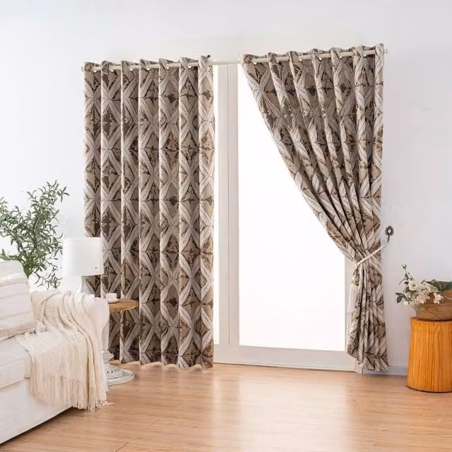 Luxor Living Diamond Jacquard Metallic Fully Lined Eyelet Curtains in Beige, Width: 168 cm, Drop: 183 cm