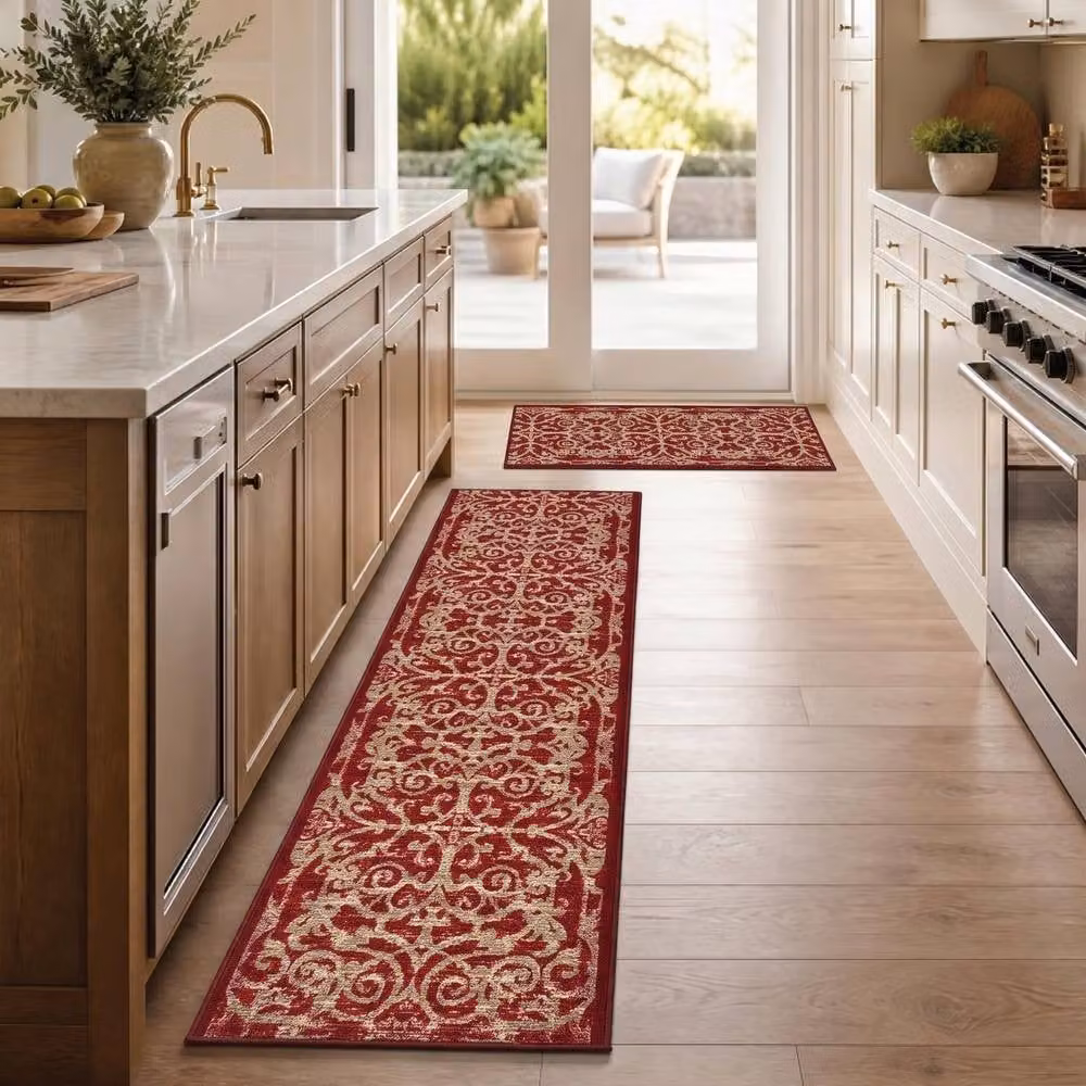 Bravich LTD Filigree Non-Slip Low Pile Hallway Runner Rug in Red, W/D/H: 66 x 240 cm – 2