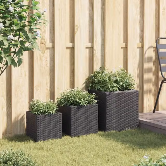 Berkfield Home Garden Planter Set of 3 in Black Poly Rattan and Steel