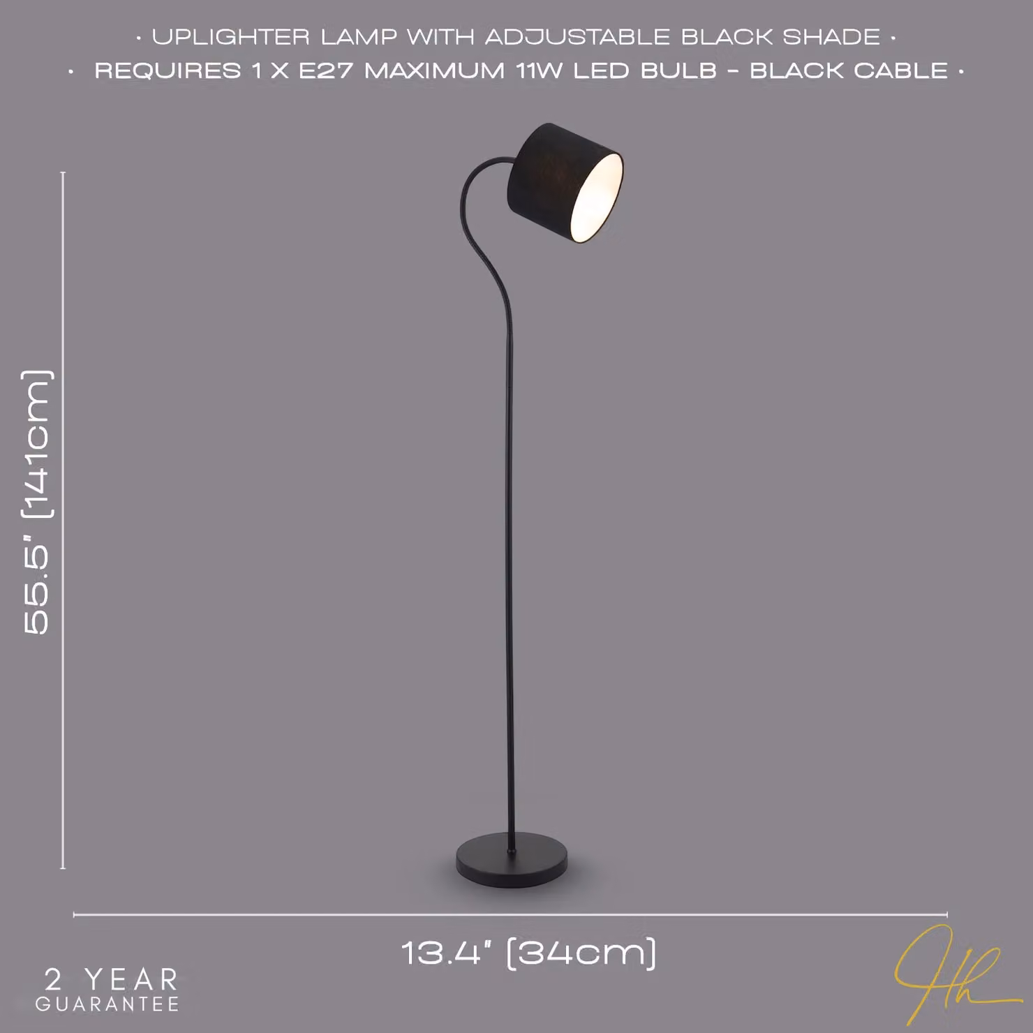 Happy Homewares Classic Matte Black Floor Lamp with Adjustable Fabric Shade – 2