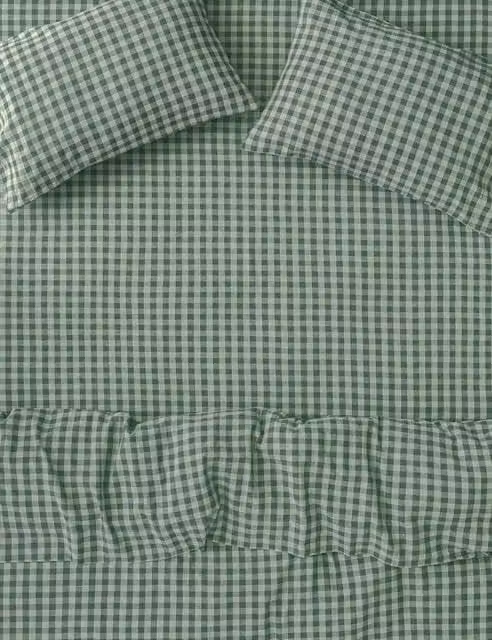 Piglet In Bed Gingham Fitted Sheet Dark Green Mix, Single (3 ft)