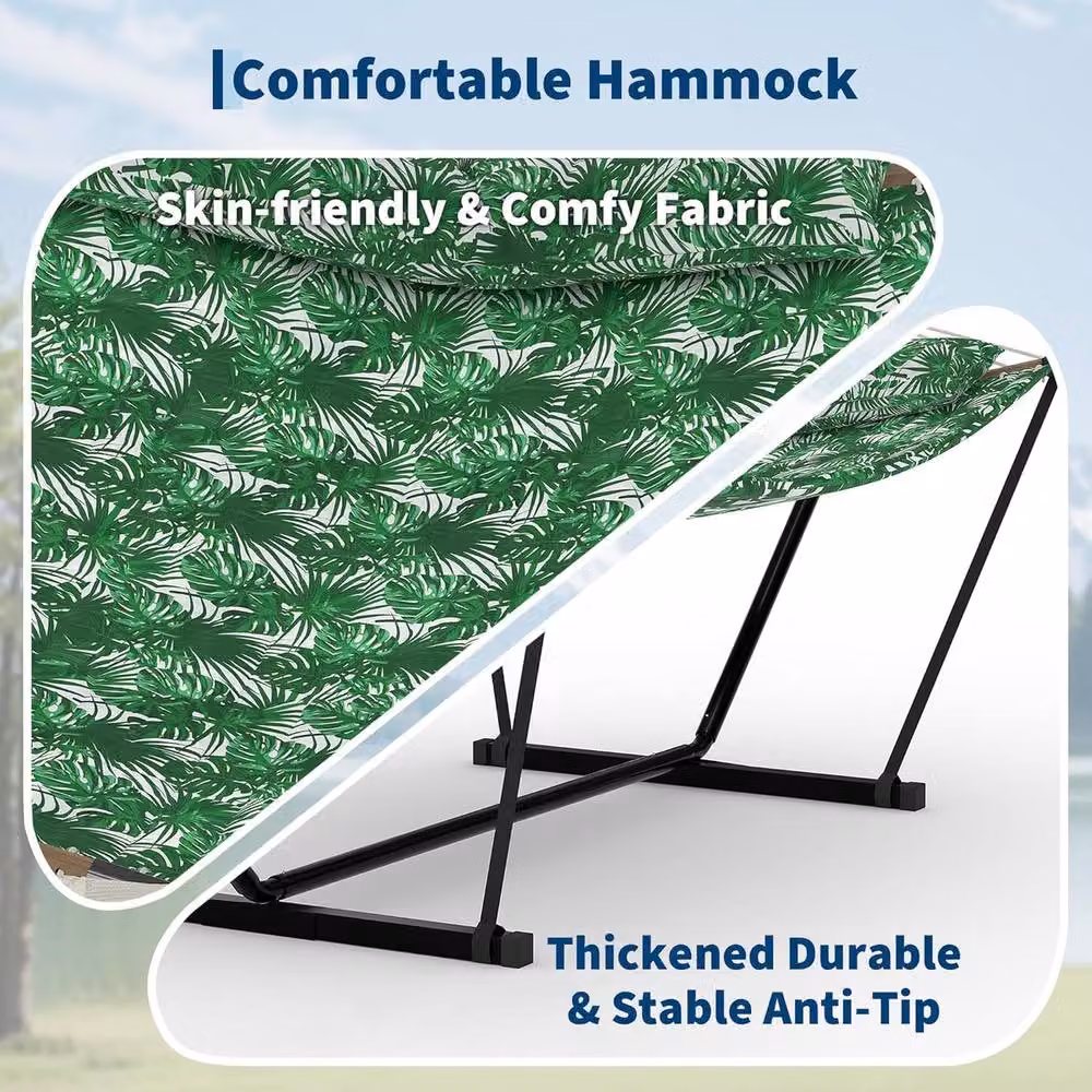 London Boutique Double Hammock with Stand and Cushions in Green – 4
