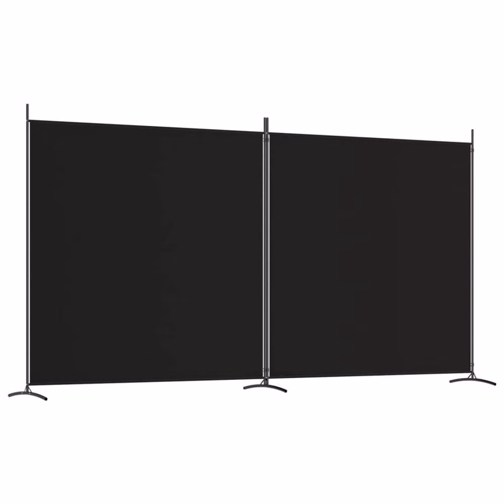 Berkfield Home 2-Panel Durable Room Divider in Black Fabric and Metal, W: 348 cm, H: 180 cm – 3