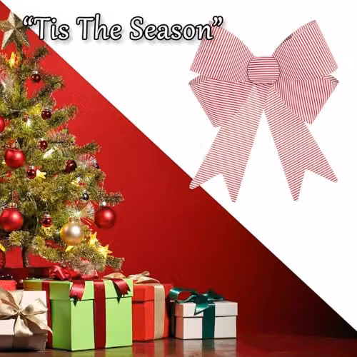 VFM e-Store Candy Stripe Bow Christmas Decoration in Red, W/D/H: 49 x 37 x 13 cm – 6