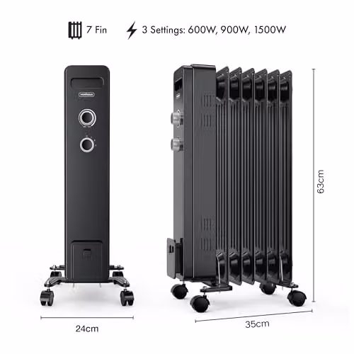 VonHaus 1500W Oil Filled Radiator in Black – 6