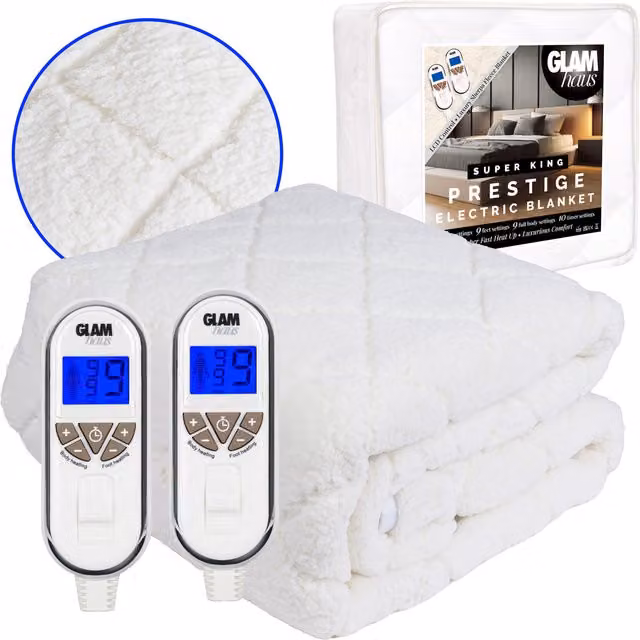 Glamhaus White Sherpa Fleece Superking Blanket, 200 x 200 cm