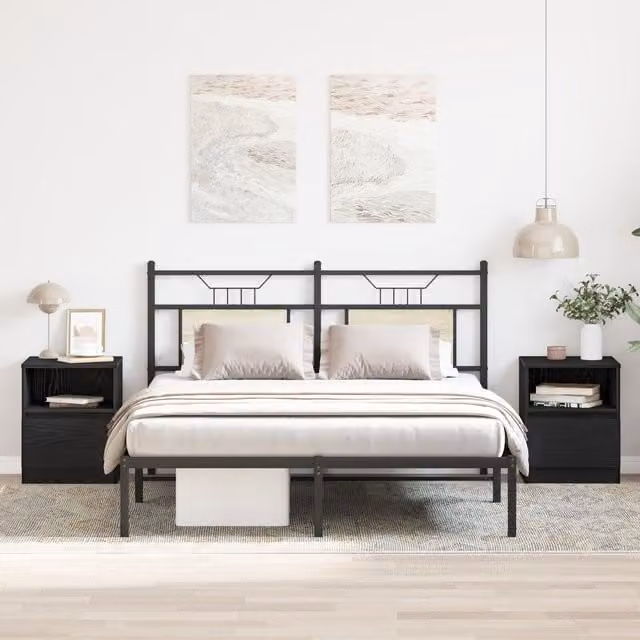 Berkfield Home Modern Black Oak Nightstands 2-Pack, W/D/H: 40 x 40 x 50 cm
