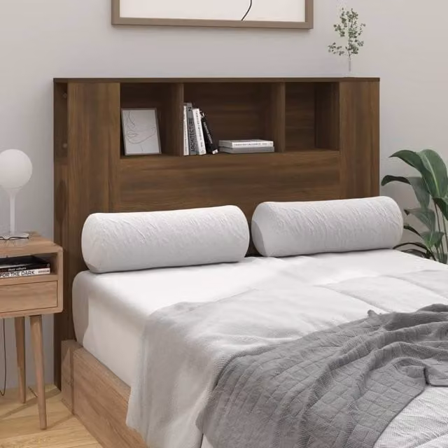 Berkfield Home Modern Headboard Cabinet in Brown Oak with Integrated Bedside Shelves, W/D/H: 120 x 18.5 x 104.5 cm