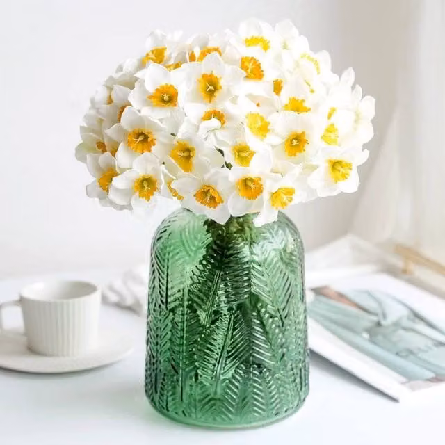 VOGREX White Artificial Narcissus Daffodil Fake Flower Plant