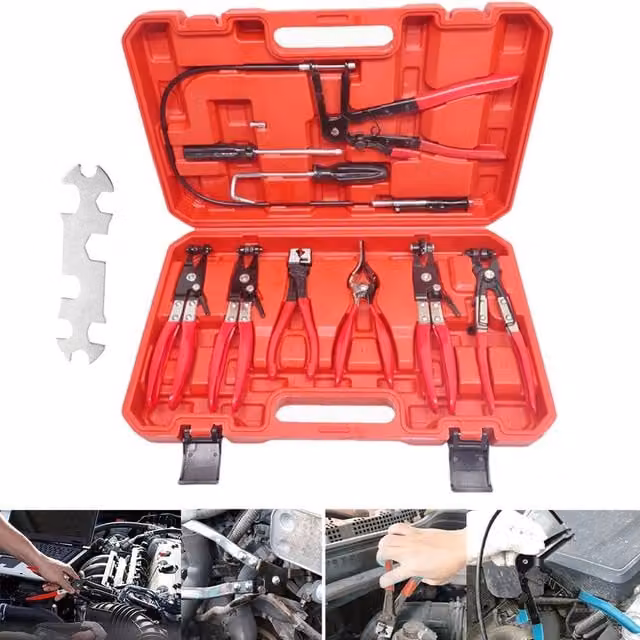Hinsinc Red Automotive Hose Clamp Pliers with Swivel and Flat Angled Jaws