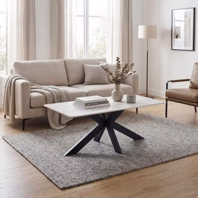Shankar Modern Rectangular Ceramic Coffee Table in White Matt