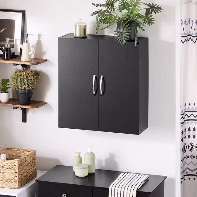 SoBuy Modern Wall-Mounted Bathroom Cabinet in Matt Black with Soft-Close Hinged Doors and Internal Shelves