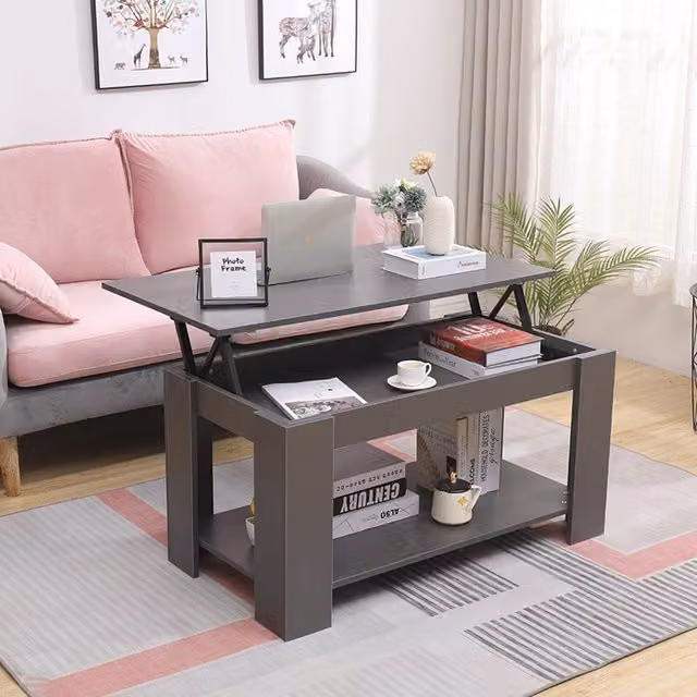 WestWood Modern Rectangular Lift Up Coffee Table in Grey Matt MDF Laminate