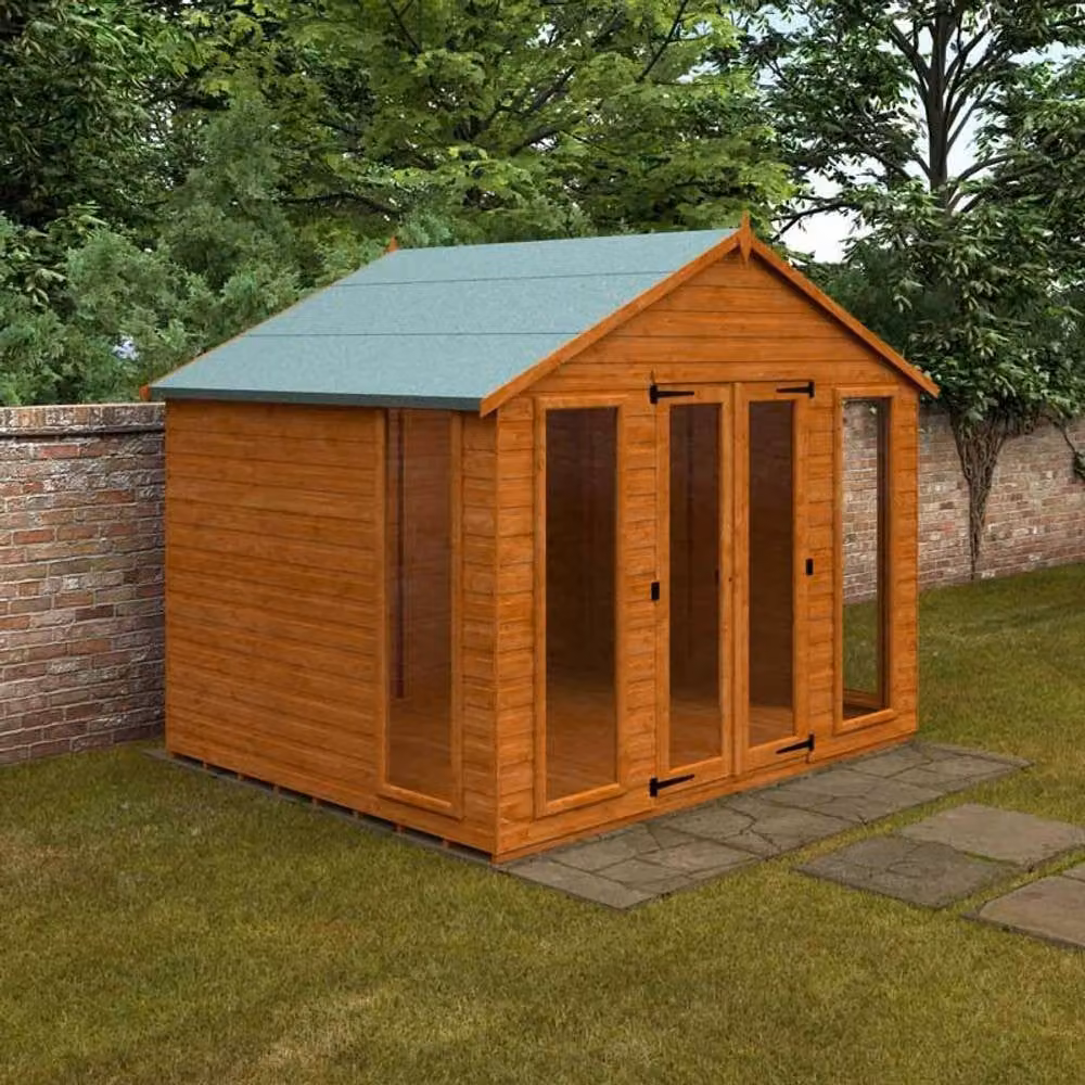 Buttercup Farm Contemporary Summerhouse 12mm Wood Shed in Orange and Grey, L235 x W295 x H257.7 cm – 2