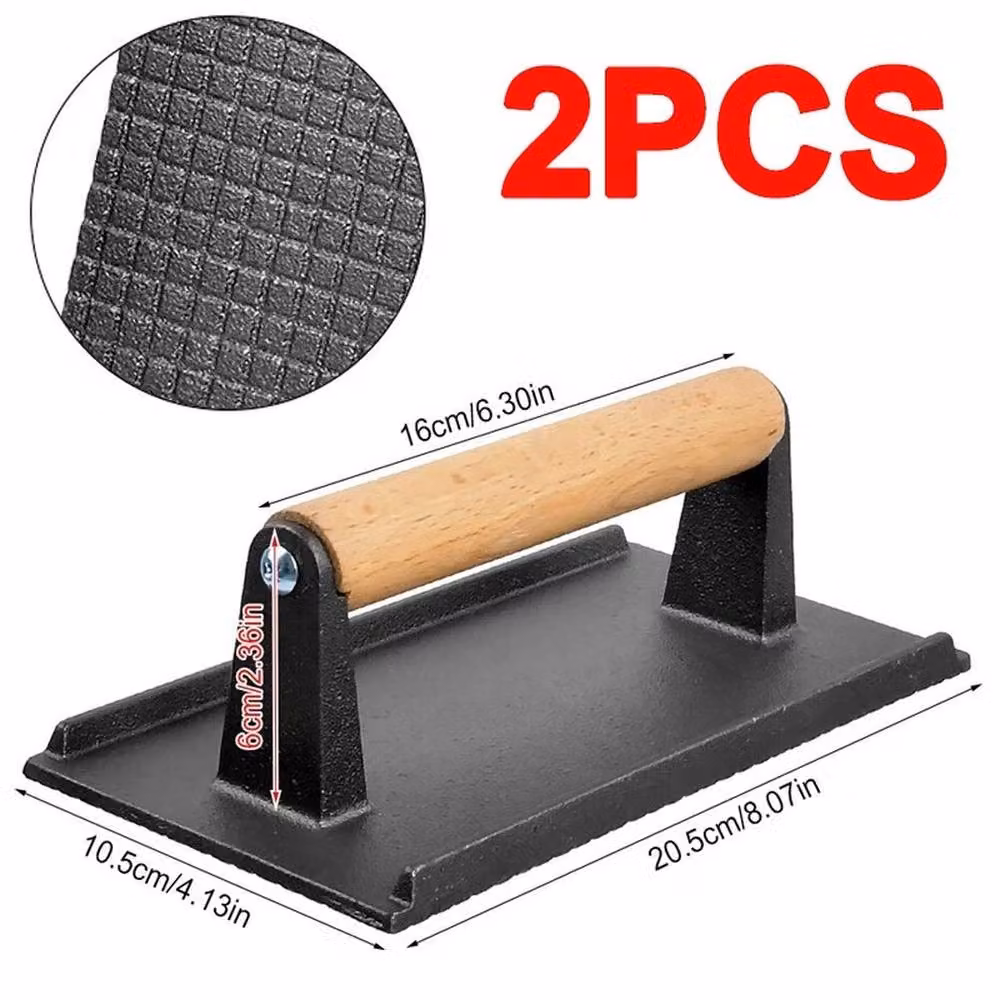 VOGREX 2-Piece Cast Iron Grill Press for Steak and Bacon in Black – 2