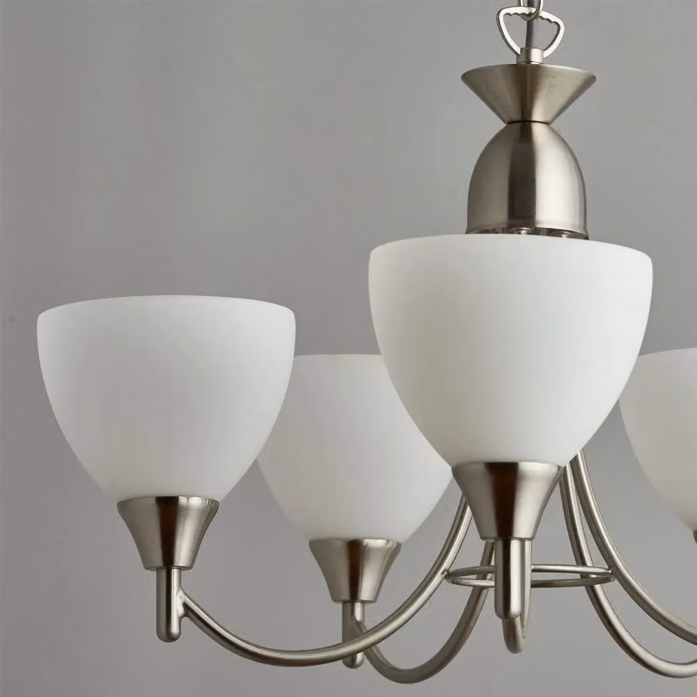 Loops Modern 5-Shade Hanging Ceiling Pendant Light in Satin Chrome and Multicolour Glass – 2