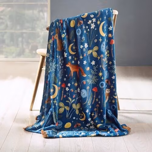 Catherine Lansfield Enchanted Twilight Animals Cosy Fleece Blanket Throw in Navy Blue, W/D/H: 130 x 170 cm – 1