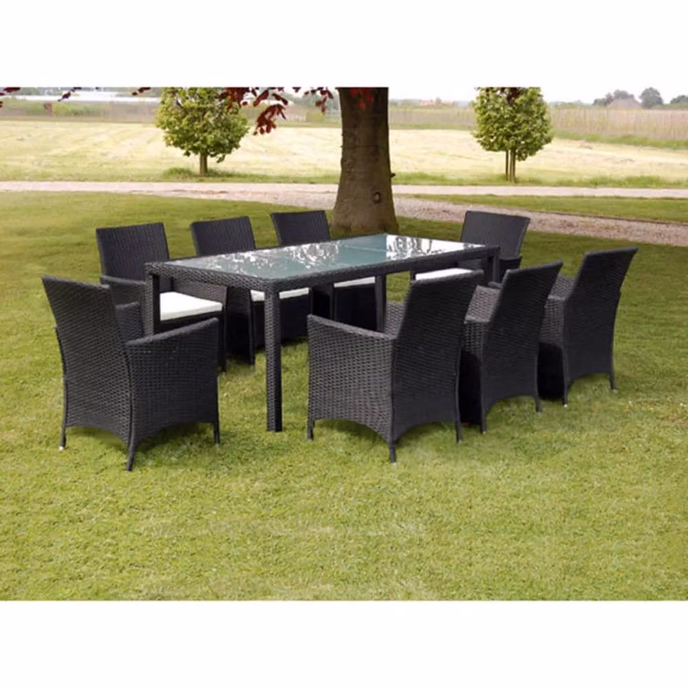 Berkfield Home 9 Piece Poly Rattan Outdoor Dining Set with Cushions in Black – 2