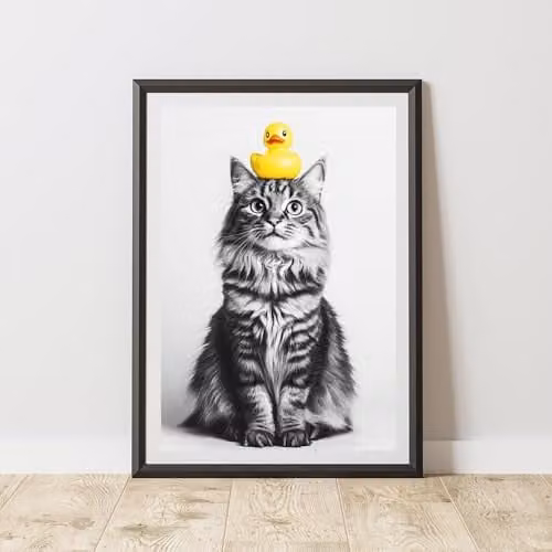 60 Second Makeover Cat Rubber Duck Animal Print Paper Poster, Multicolour, W: 21.0 cm, H: 29.7 cm