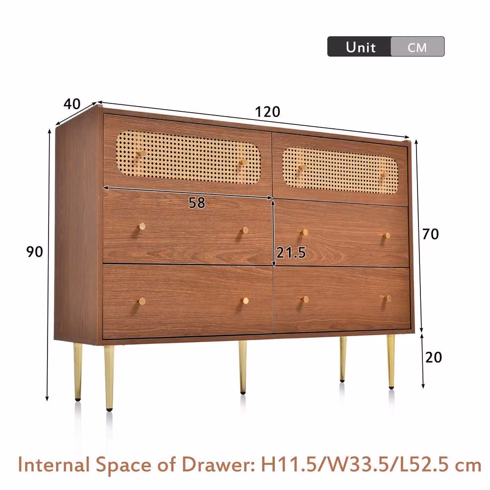 BTM Rattan Sideboard Cabinet and Chest of Drawers in Brown, W/D/H: 120 x 40 x 90 cm – 2